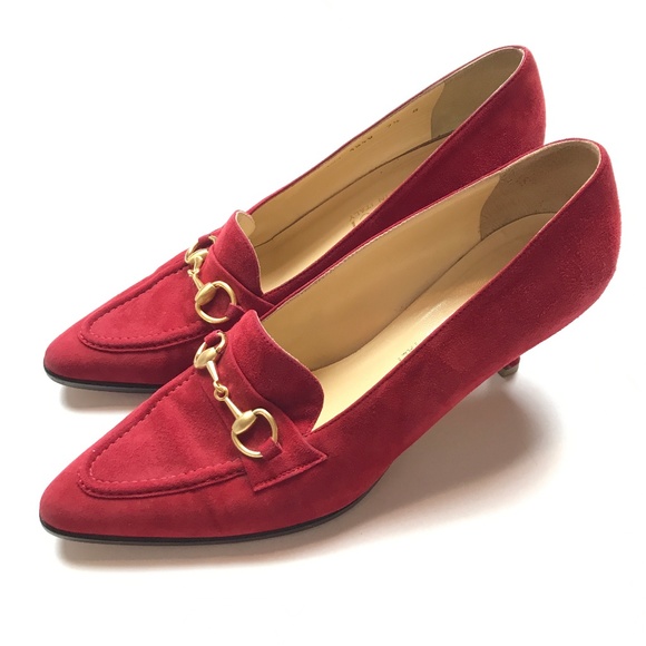 Gucci Shoes - Gucci Red Heels Horsebit Loafer Low Pumps 7.5